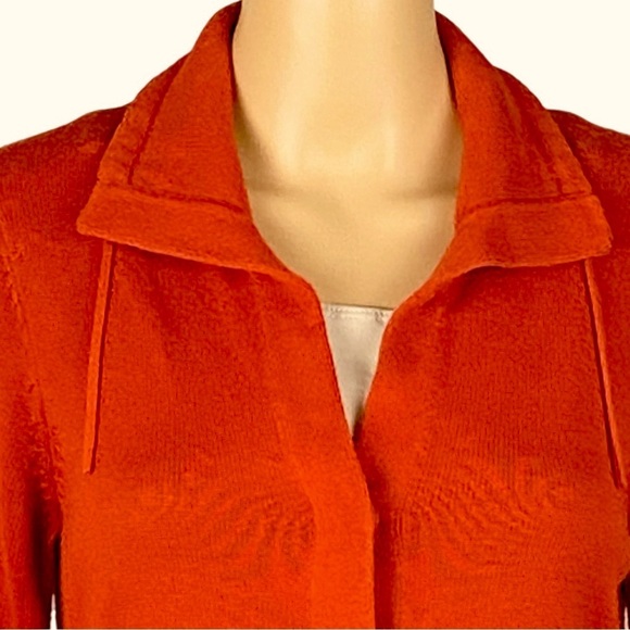 EILEEN FISHER Organic Cotton dark orange red snap Cardigan Sweater Petite Small - Picture 4 of 13